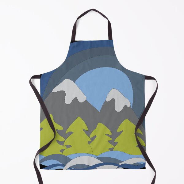 Item preview, Illustrated whimsical mountain scene cartoon snowy forest peaks. designed and sold by AngelDawnDesign.
