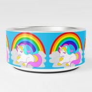 White Unicorn Cartoon on Cloud Rainbow, RBSSP Pet Bowl