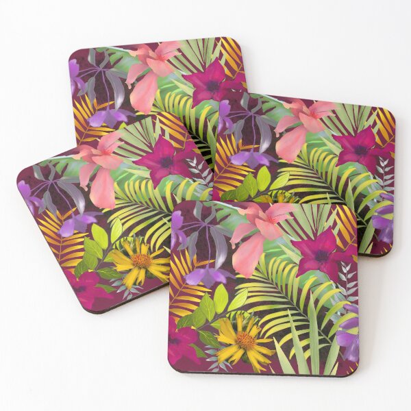 Item preview, Tropical islands flowers and foliage pattern with red background designed and sold by ZeinabTaha.
