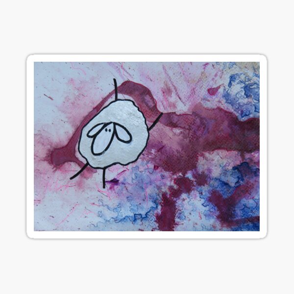 UnFolding the Ewe-niverse #35 mixed media and ink painting of sheep Sticker
