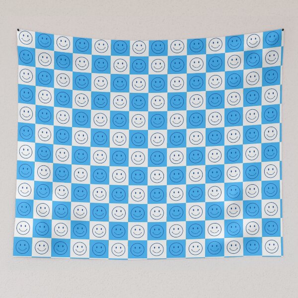 Item preview, Blue Happy Face Grid Smile Smiley Checkerboard Pattern designed and sold by Draculaura2009.
