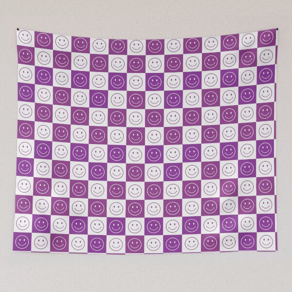 Item preview, Purple Happy Face Grid Smile Smiley Checkerboard Pattern designed and sold by Draculaura2009.