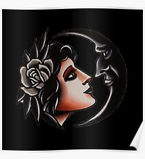 Crescent Girl flash tattoo Poster