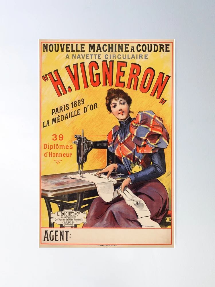 POSTER HQ 40x60cm d'une AFFICHE VINTAGE MACHINE à COUDRE VIGNERON
