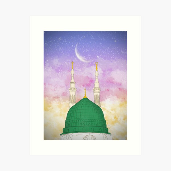 Item preview, masjid al nabawi sunset background  designed and sold by hunnyartistry.