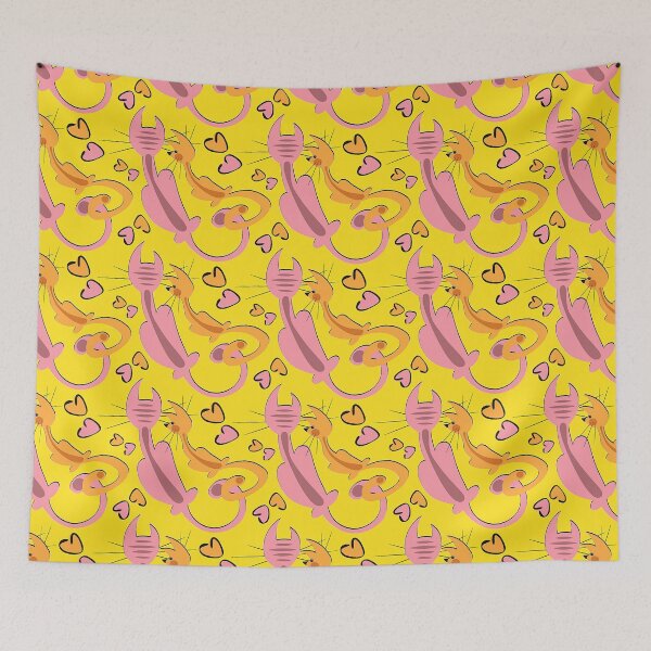Item preview, gatos, y, corazones, amarillo, seamless, patrón designed and sold by CreativeMagi.