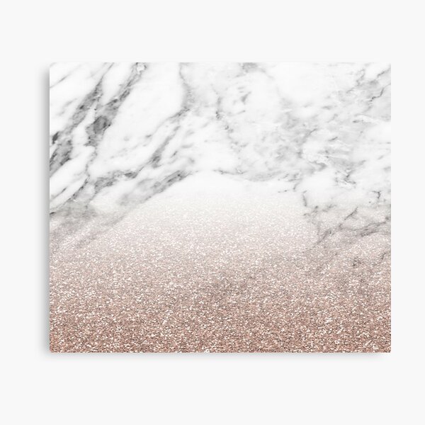 Rose gold glitter on marble Canvas Print