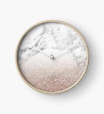 Rose gold glitter on marble Clock