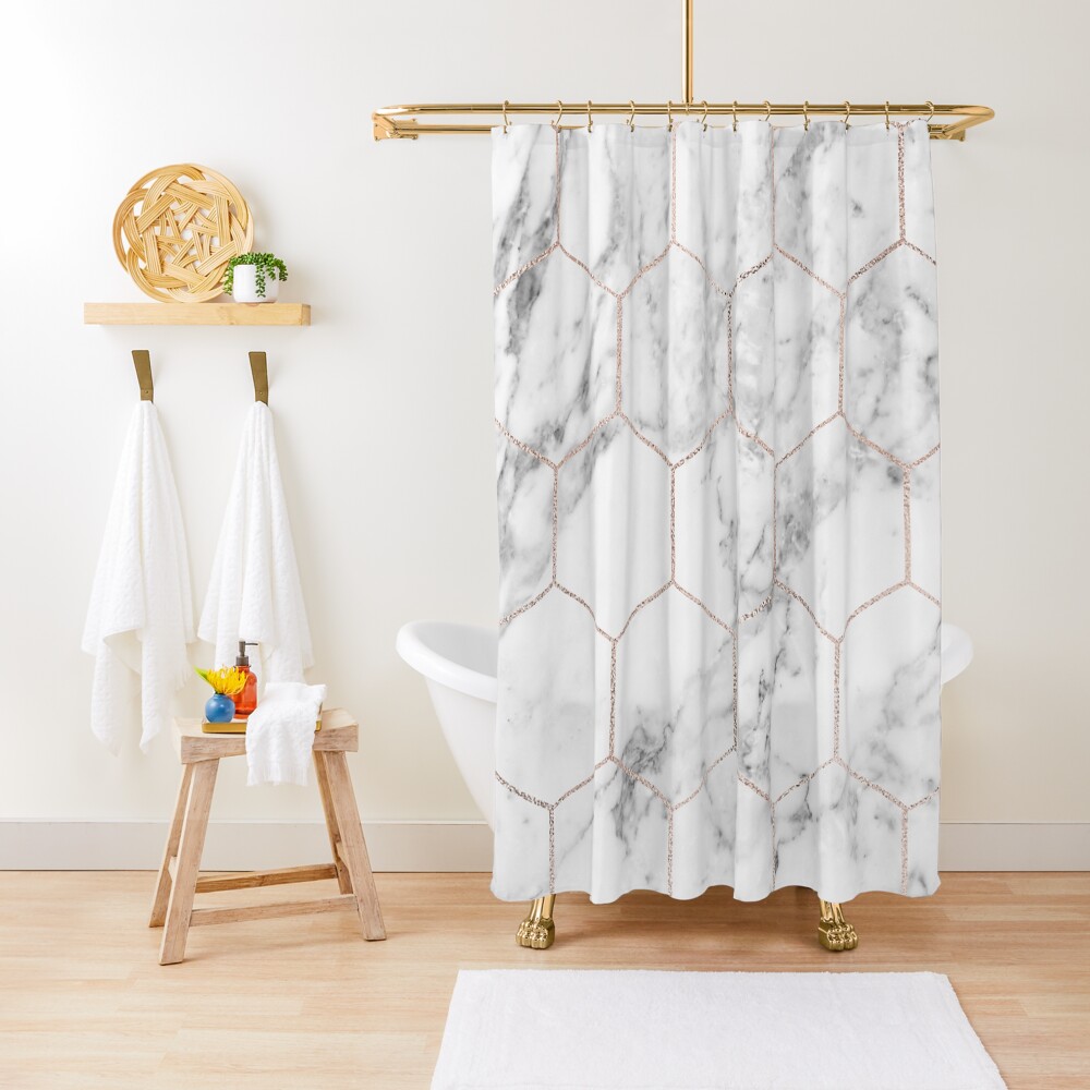 Rose gold and marble honeycomb Shower Curtain