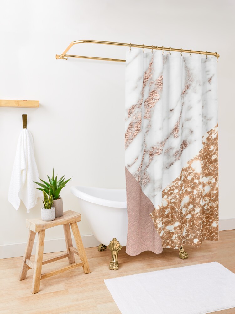 HIG Modern Glitter Geometric Metallic Printed Shower Curtains for