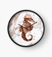Rose gold marble seahorse Clock
