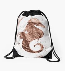 Rose gold marble seahorse Drawstring Bag