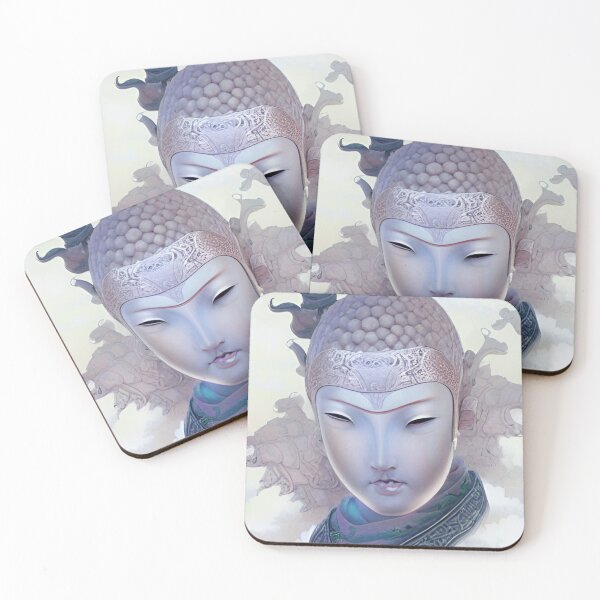 Item preview, Original Chinese Buddha Concept Art Digital Illustration Fantasy Portrait Asian Beauty Abstract Mystical Authentic Korean Japanese Traditional Ink Painting Face Mask Hanya Tattoo Character Design designed and sold by S Y N T H R E A L M.