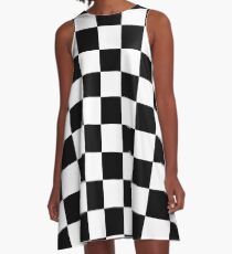Zielflagge, WIN, SIEGER, Zielflagge, Motorsport, Rennwagen, Rennen, Ziellinie, Schwarz A-Linien Kleid