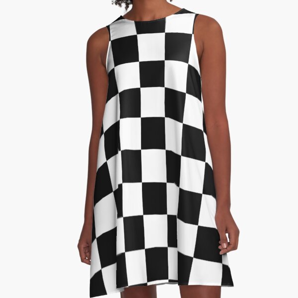 Checkered Flag, WIN, WINNER, Chequered Flag, Motor Sport, Racing Cars, Race, Finish line, BLACK. A-Line Dress