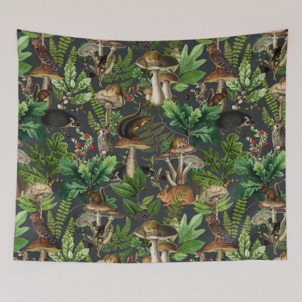 Item preview, Woodland Fairytale- Mushrooms And Wild Animals In Forest - Vintage Botanical Night Garden Pattern  Nightgarden designed and sold by UtArt.