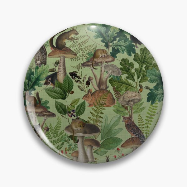 Item preview, Woodland Fairytale- Mushrooms And Wild Animals In Forest - Vintage Botanical Night Garden Pattern Green  Nightgarden designed and sold by UtArt.