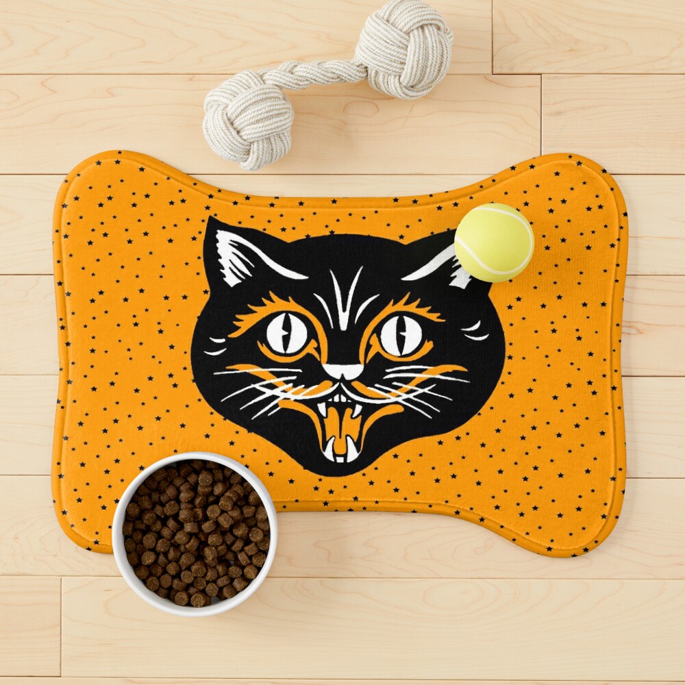 Cat Food Mat For Feed Bowl, Black Cat Pattern Halloween Decor - Mad  Halloween