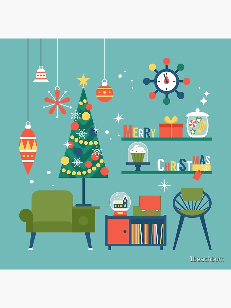 Download Retro Christmas Living Room Design Greeting Card By 1beachbum Redbubble PSD Mockup Templates