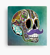 Mustache Sugar Skull (Color Version) Canvas Print
