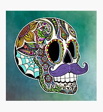 Mustache Sugar Skull (Color Version) Photographic Print