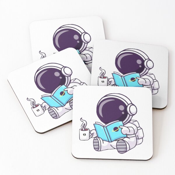 Item preview,   Cute astronaut reading a books and drinking coffee cartoon designed and sold by BEAUTY ⭐⭐⭐⭐⭐.