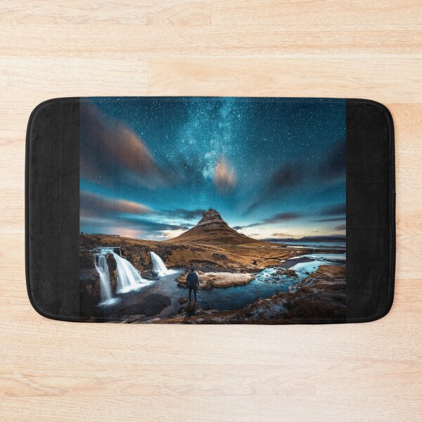 Item preview, beautiful view with valley,sunset and different colors of the sky with waterfall,the man was dazzled by the magnificence of the landscape painting designed and sold by KAONZA.