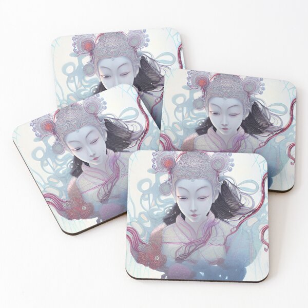 Item preview, Original Chinese Buddha Concept Art Digital Illustration Fantasy Portrait Asian Beauty Abstract Mystical Authentic Korean Japanese Traditional Ink Painting Face Mask Hanya Tattoo Character Design designed and sold by S Y N T H R E A L M.