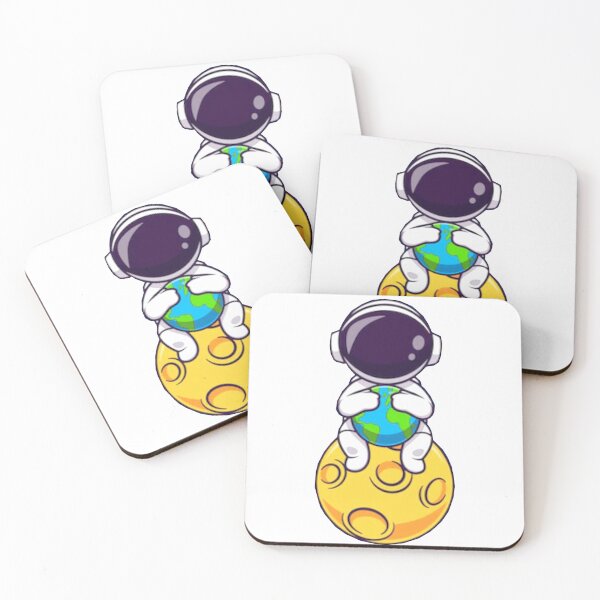 Item preview,  Cute astronaut sitting on the moon holding earth cartoon designed and sold by BEAUTY ⭐⭐⭐⭐⭐.