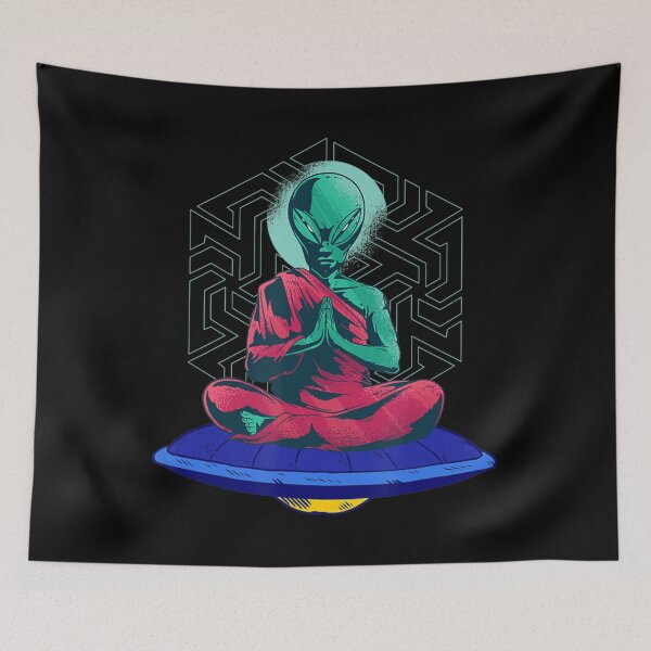 Item preview, Meditation Aliens Spaceman Invader Peace Buddhism Ufo designed and sold by dmimishinyo9r.