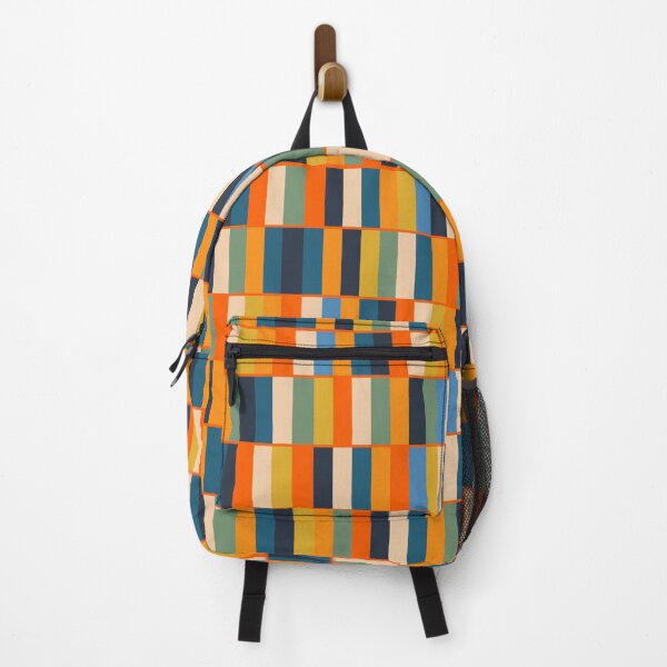 Item preview, Long Blocks Retro Modern Geometric Checked Pattern Blue Mustard Orange Eucalyptus  designed and sold by kierkegaard.