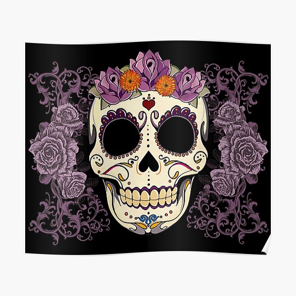 Vintage Skull and Roses Poster