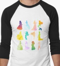 Princesses Watercolor Silhouette Men's Baseball ¾ T-Shirt