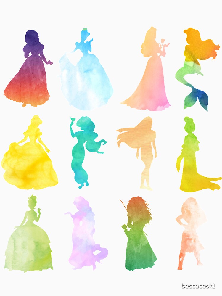 Princesses Watercolor Silhouette by beccacook1