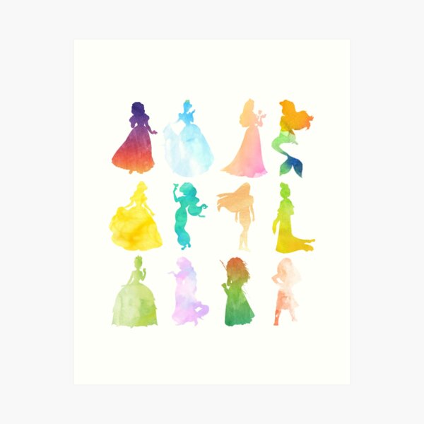 Princesses Watercolor Silhouette Art Print