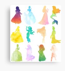 Princesses Watercolor Silhouette Metal Print