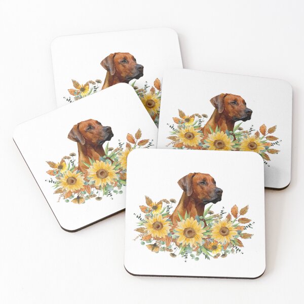 Artikelvorschau, Rhodesian Ridge Back Dog, Mediendesign mit Blumen und Sonnenblumen entworfen und verkauft von OByD.