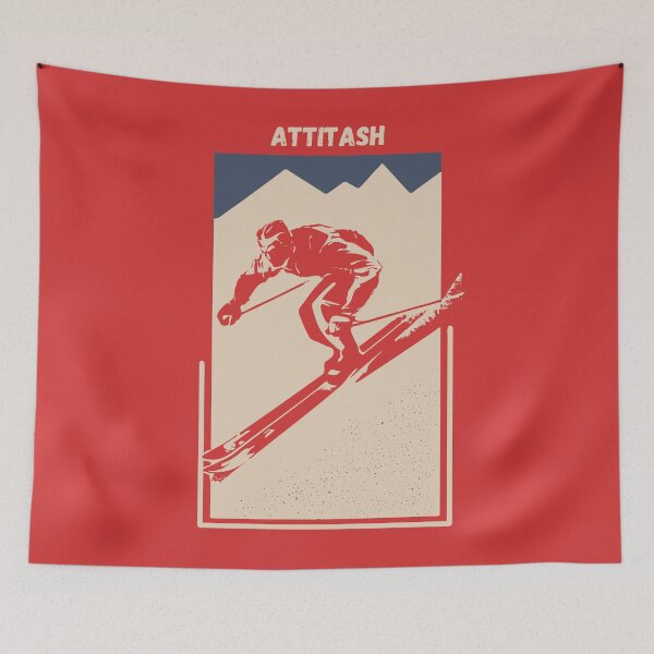 Item preview, Attitash in Bartlett, New Hampshire, near North Conway, USA, North America - Vintage Red Ski Poster for Mountain Alpine Skier designed and sold by Vintage-TM.