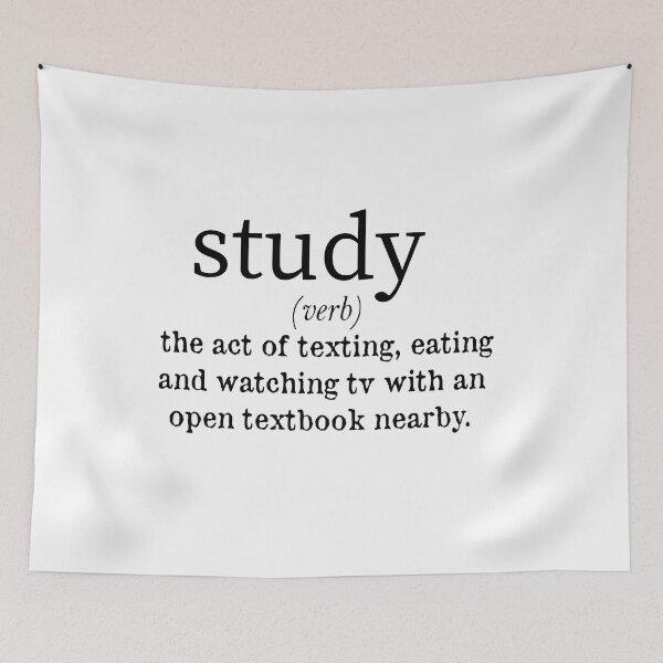 Item preview, study the act of texting, eating and watching tv with an open textbook nearby designed and sold by Glorious Articles.