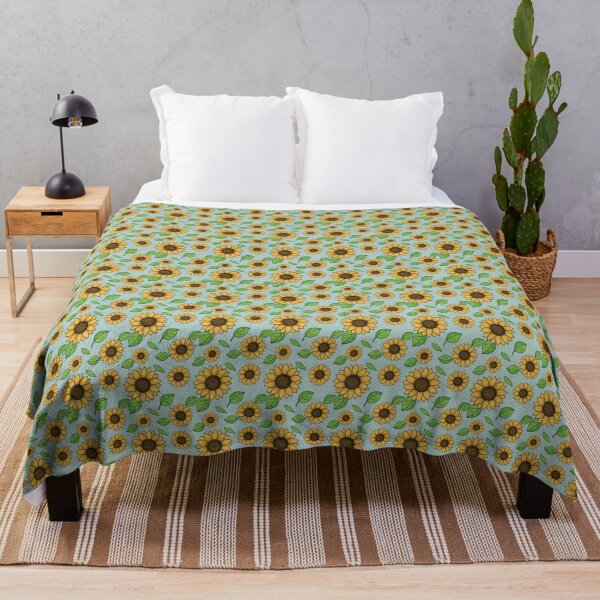 cute sunflower pattern blue background Throw Blanket