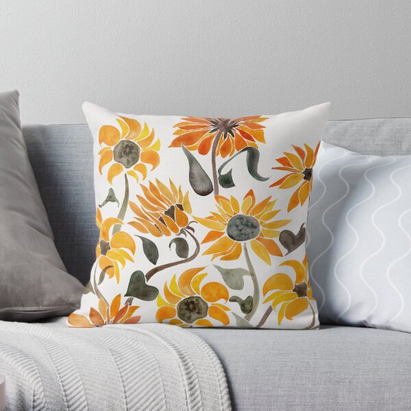 Sunflower Watercolor – Yellow & Black Palette Throw Pillow