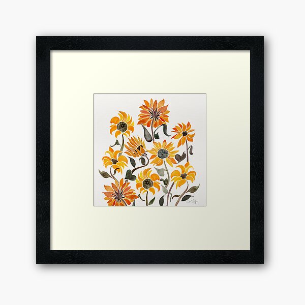 Sunflower Watercolor – Yellow & Black Palette Framed Art Print
