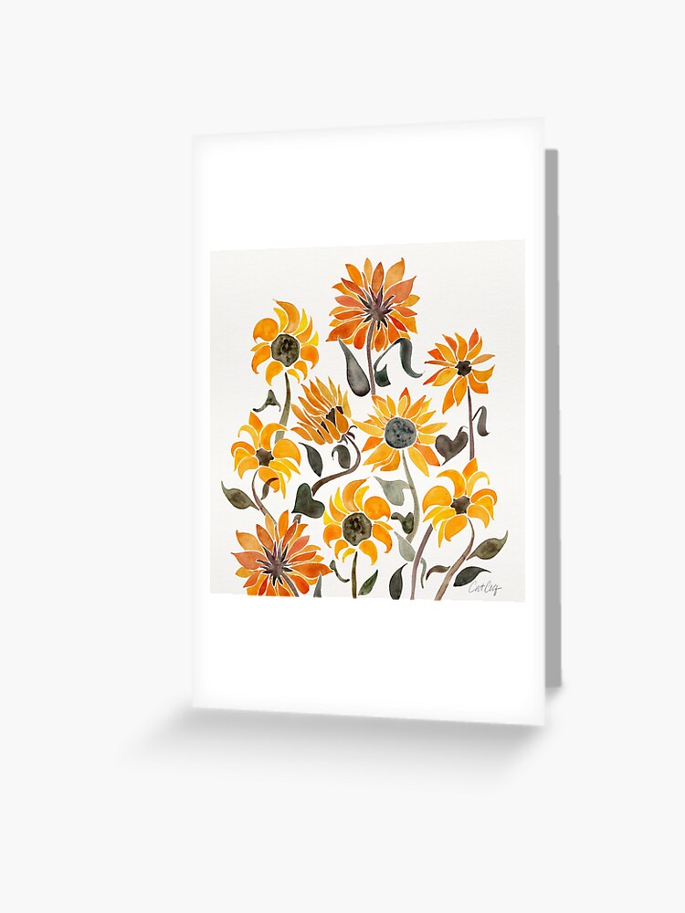 Tarjetas de felicitación «Acuarela Girasol - Paleta amarilla y negra» de  catcoq | Redbubble