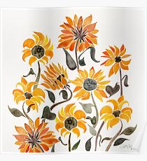 Sonnenblume-Aquarell - gelbe u. Schwarze Palette Poster