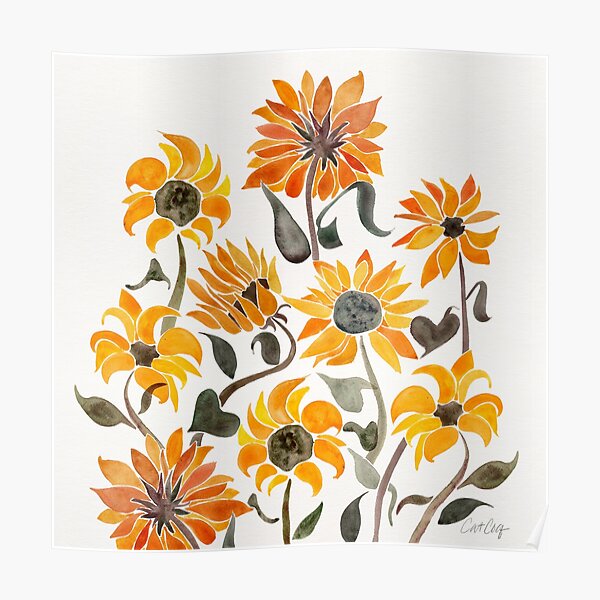 Sunflower Watercolor – Yellow & Black Palette Poster