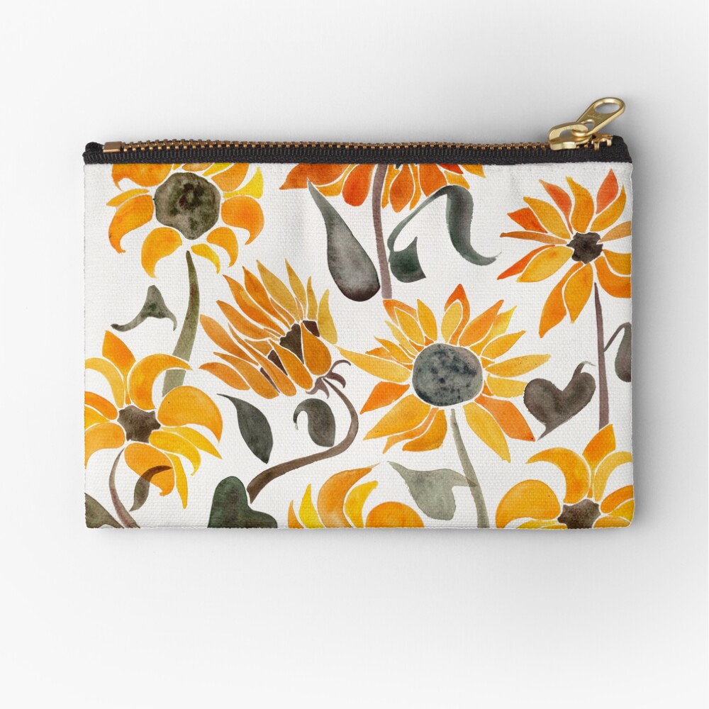 Sunflower Watercolor – Yellow & Black Palette Zipper Pouch
