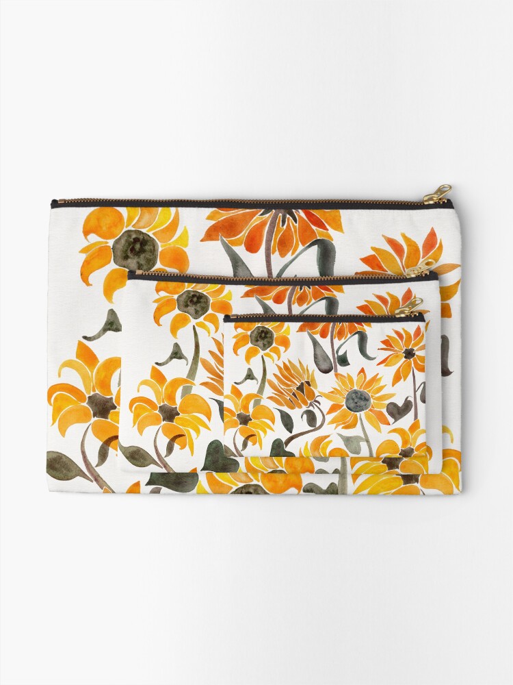 Alternate view of Sunflower Watercolor – Yellow & Black Palette Zipper Pouch