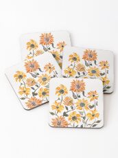 Sunflower Watercolor – Yellow & Black Palette Coasters