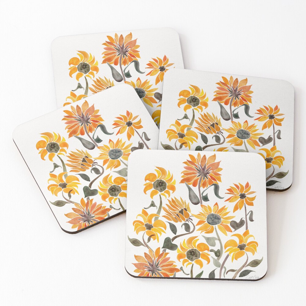 Sonnenblume-Aquarell - gelbe u. Schwarze Palette Untersetzer (4er Set)