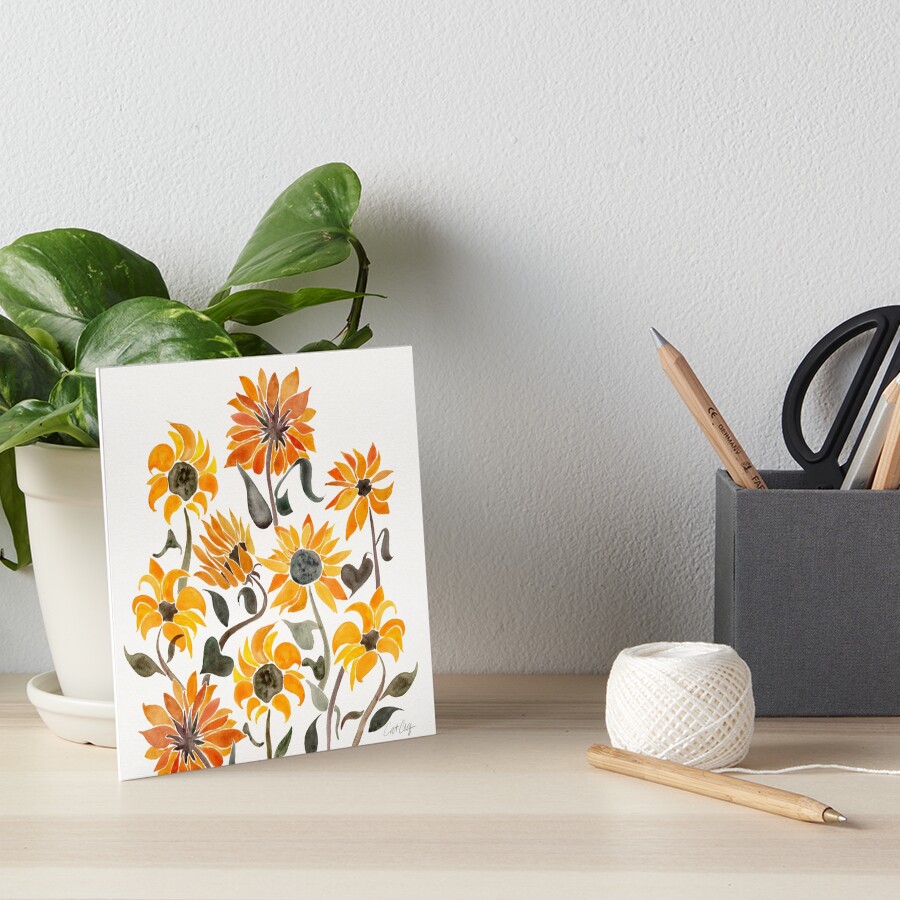Sunflower Watercolor – Yellow & Black Palette Art Board Print